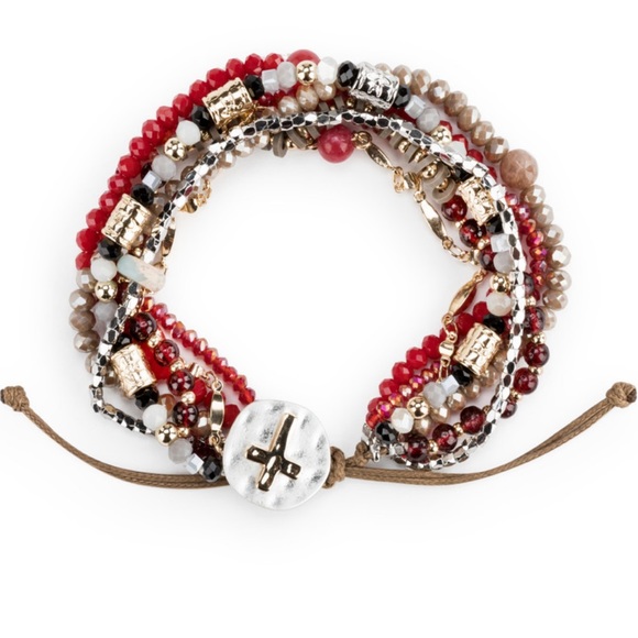 your journey Jewelry - NWOT Your Journey Beaded Garnet Crystal Glass Beaded Slider Prayer Bracelet